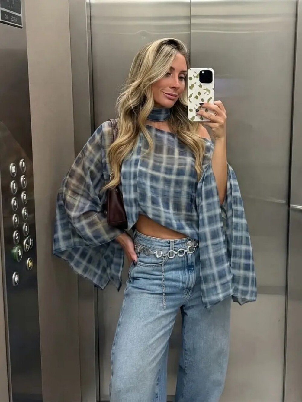 Chic Fashion Women'S Round Neck Wide Sleeve Checkered Scarf Cloak Women Scarf